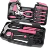 Apollo Tools Original 39 Piece General Household Tool Set in Toolbox Storage Case with Essential Hand Tools for Everyday Home Repairs, DIY and Crafts - Pink Ribbon - Pink - DT9706P