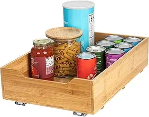 Household Essentials Glidez Bamboo and Steel 1-Tier Pull-Out/Slide-Out Storage Organizer, 14" Wide, Natural