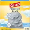 Glad Tall Kitchen Drawstring Trash Bags - Odorshield 13 Gallon White Trash Bag, Febreze Fresh Clean, 110 Count