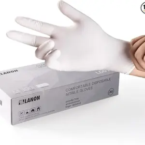 LANON Food Safe White Disposable Nitrile Gloves, Latex-Free, Powder-Free, Textured Fingertips, Cooking, Cleaning, Medium